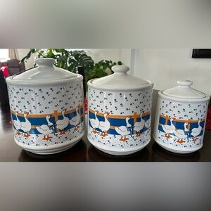 Charming Blue Ribbon Geese Set of 3